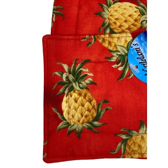 Mailelani's Hawaiian Coasters Red Gold Pineapple Print Green Quilted Vintage - Picture 8 of 9